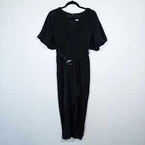 NWT‎ BigHit Black Faux Wrap Belted Midi Dress Size Medium